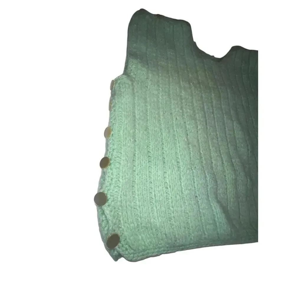 Vintage Handmade Knit Sweater Vest Mint‎ Green Pearlized Buttons Grannycore Sz M